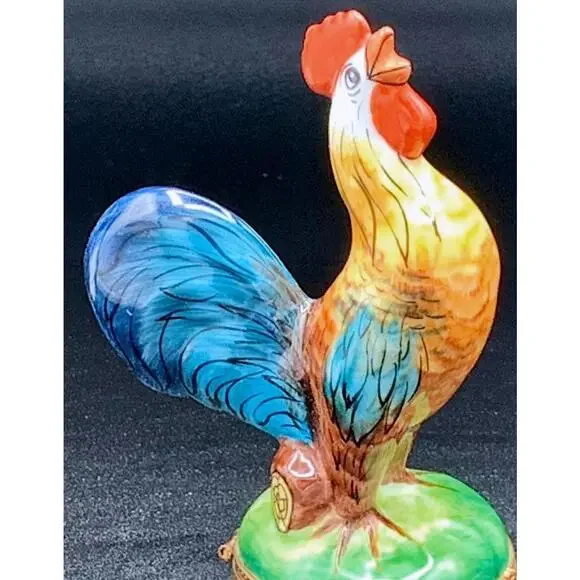 Authentic Large Limoges France Rooster Trinket Box Peint Main Ltd Ed 446/2500 - Picture 7 of 9